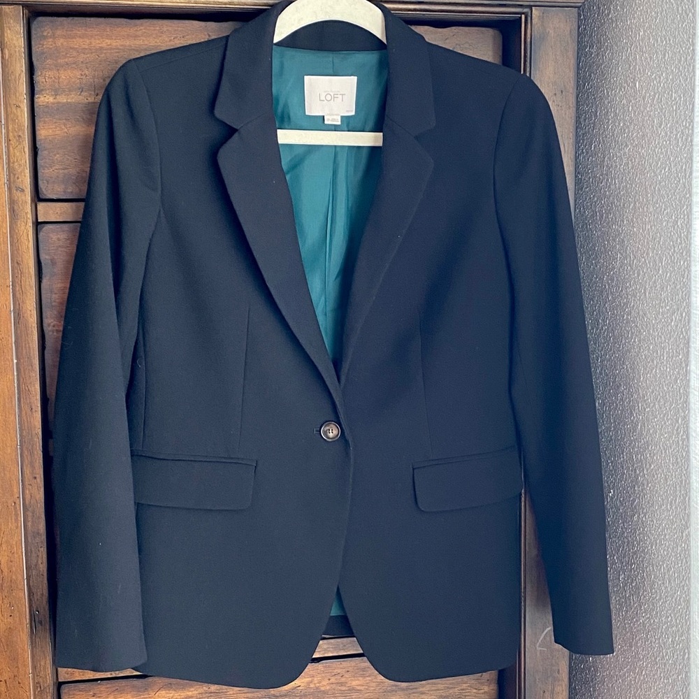 LOFT Black Blazer with Teal Lining